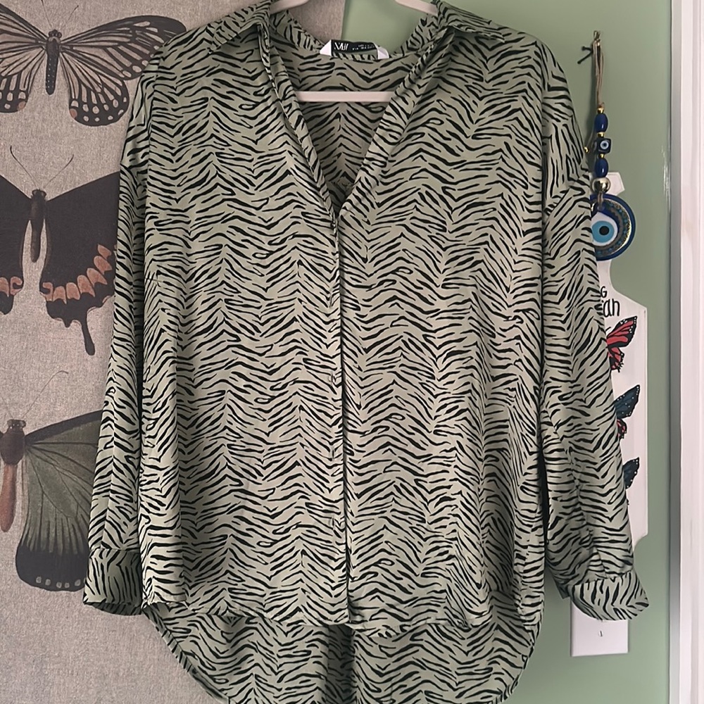 Zara Green Patterned Button Up